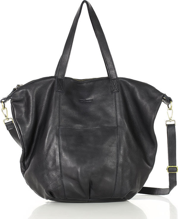 MARCO MAZZINI Černá kožená shopper bag s pletenou vsadkou (VS1a) Velikost: ONE SIZE