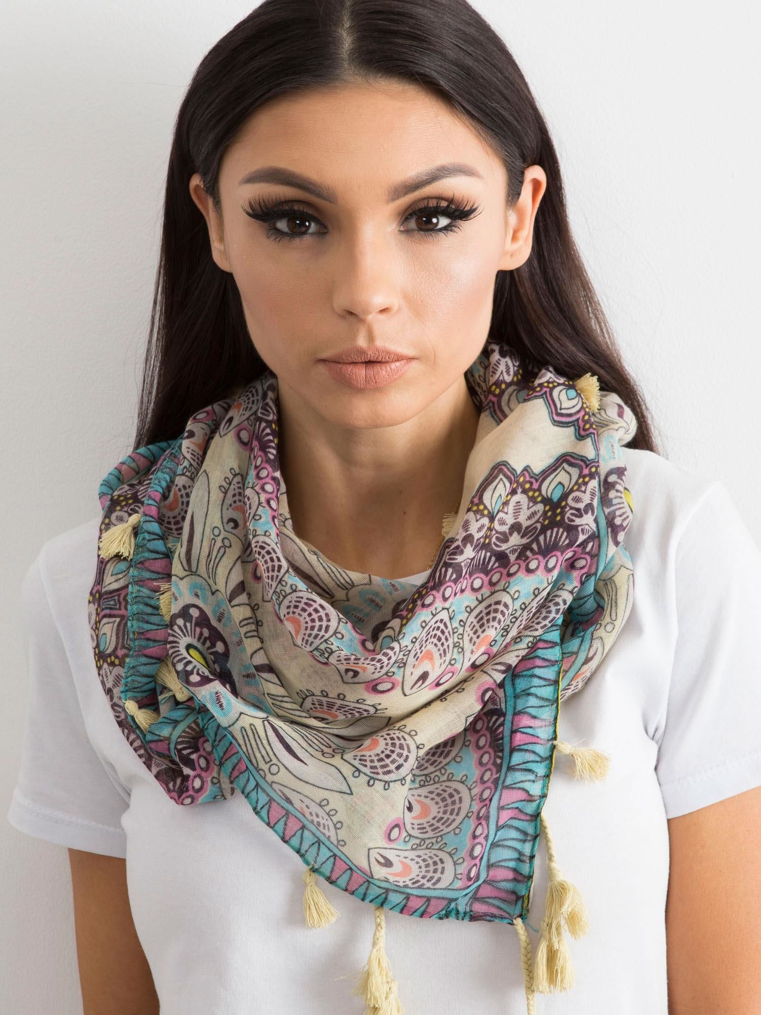 Barevný dámský šátek s etnickými vzory AT-CH-ENEC-71.33P-yellow Velikost: ONE SIZE