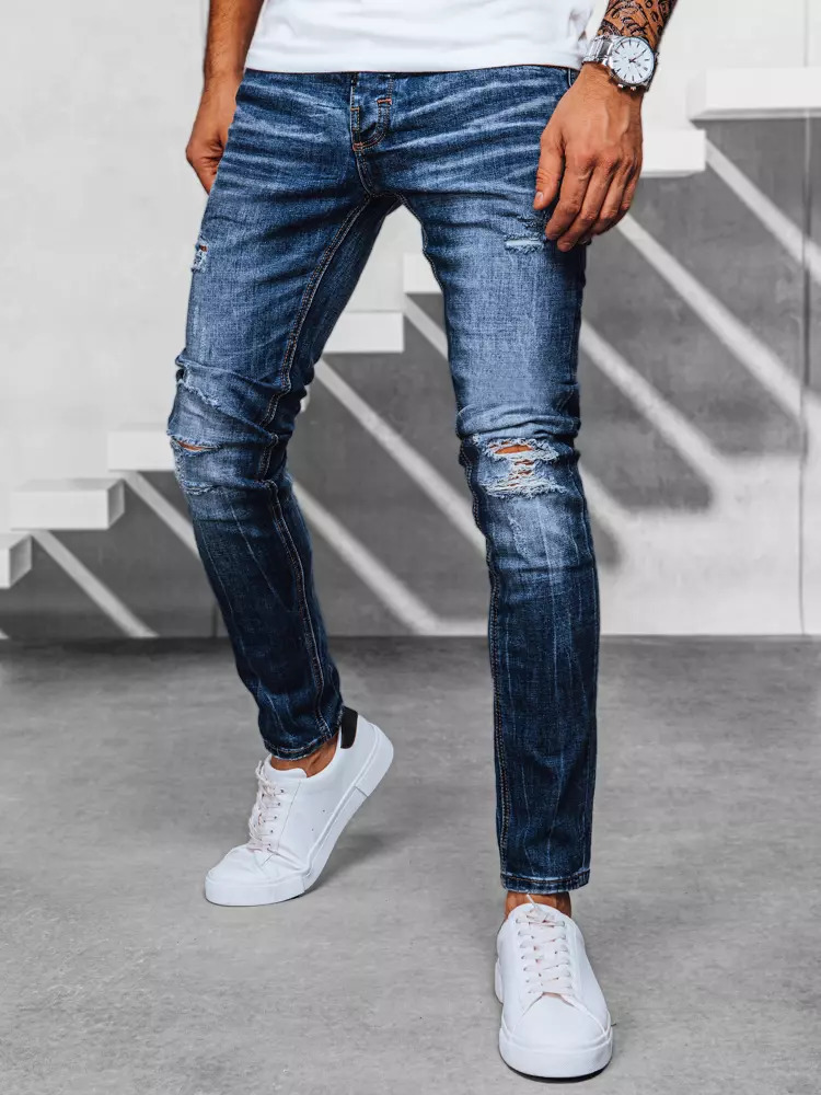 Modré děrované pánské džínové kalhoty UX3948 Velikost: 36