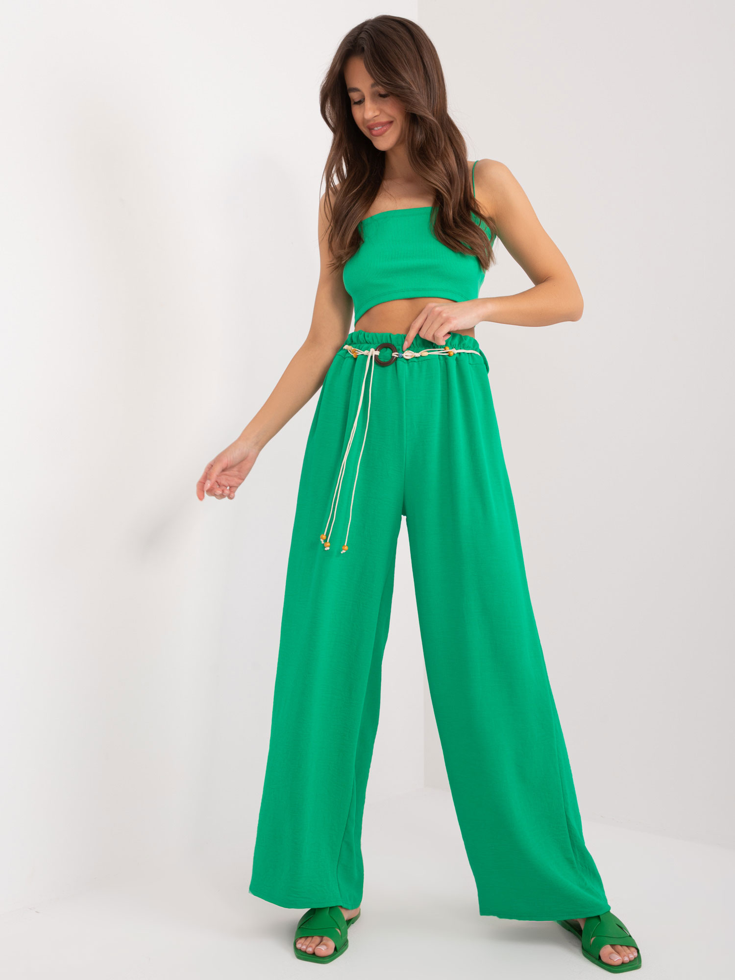 Zelené rovné kalhoty s vysokým pasem DHJ-SP-8927.19-green Velikost: ONE SIZE
