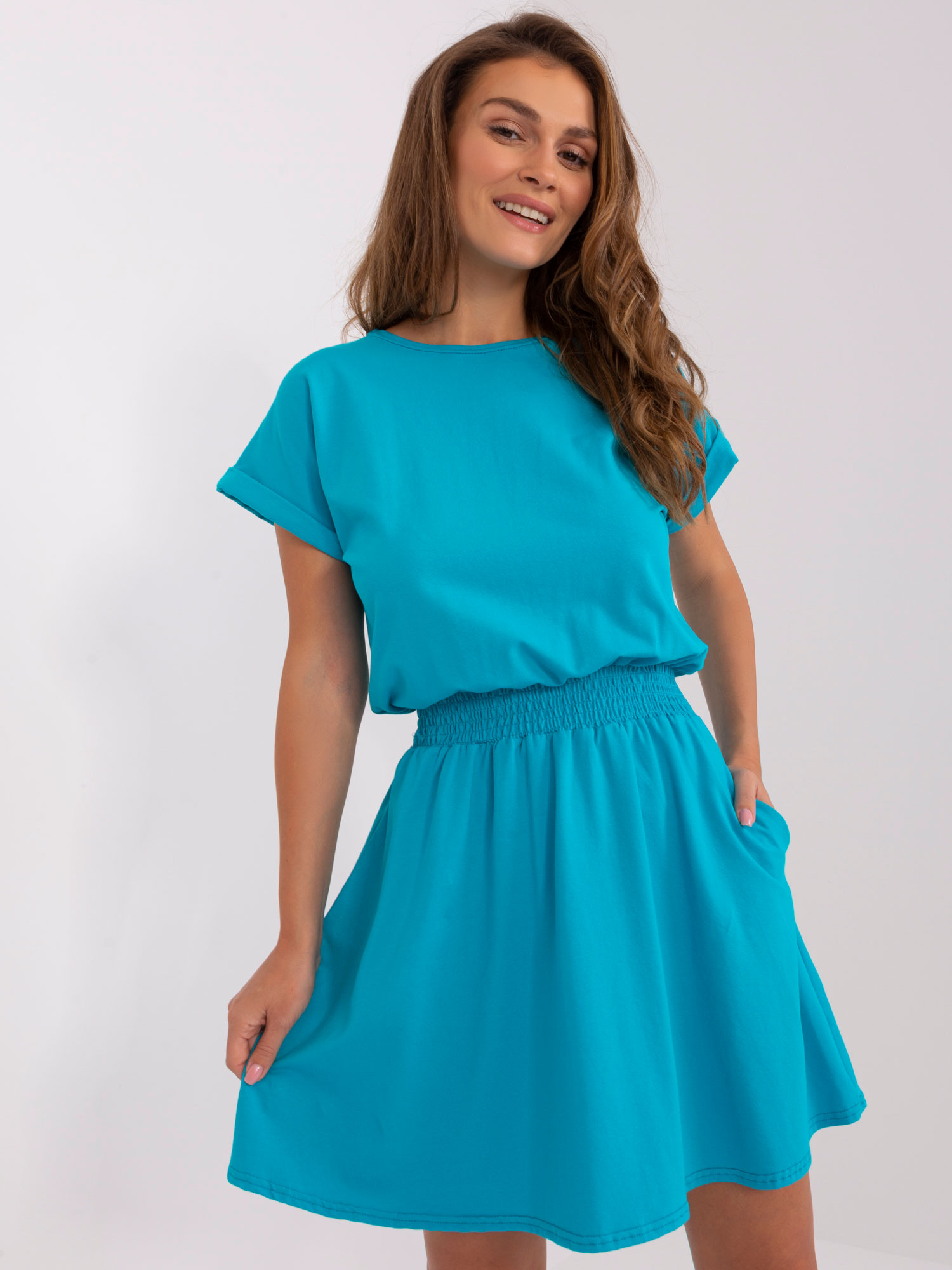 Modré bavlněné šaty s kapsami WN-SK-657.13-blue Velikost: L
