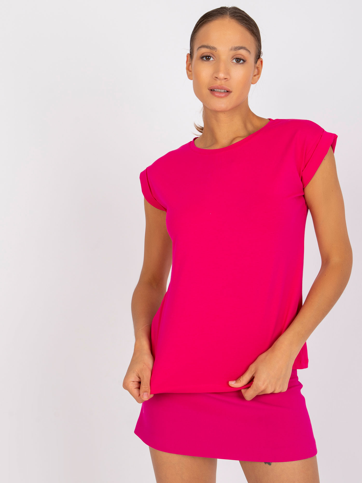 Růžové dámské tričko s krátkými rukávy RV-TS-4833.30P-fuchsia Velikost: L
