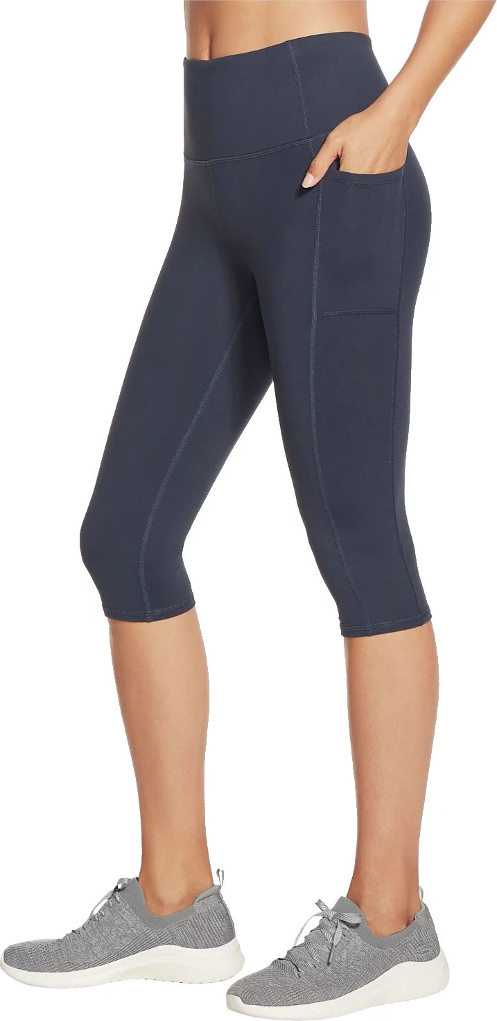 TMAVĚ MODRÉ 3/4 LEGÍNY SKECHERS GO WALK HIGH WAISTED CAPRI LEGGINS W2CP2-NVY Velikost: S