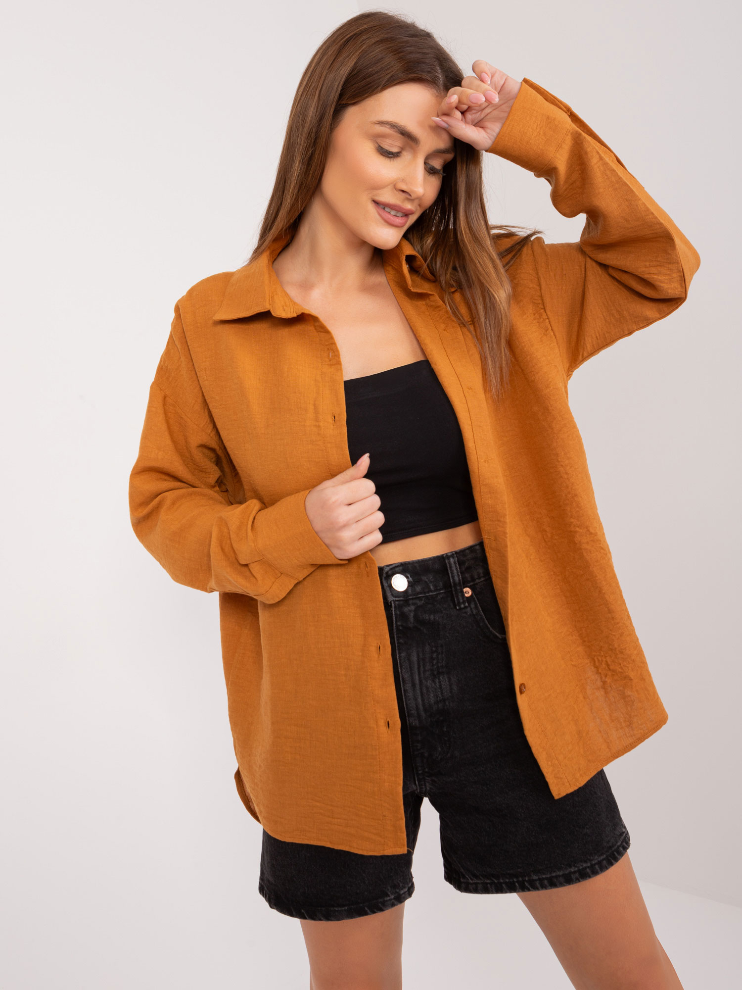 Světle hnědá bavlněná košile -FA-KS-9152.30-light brown Velikost: L/XL