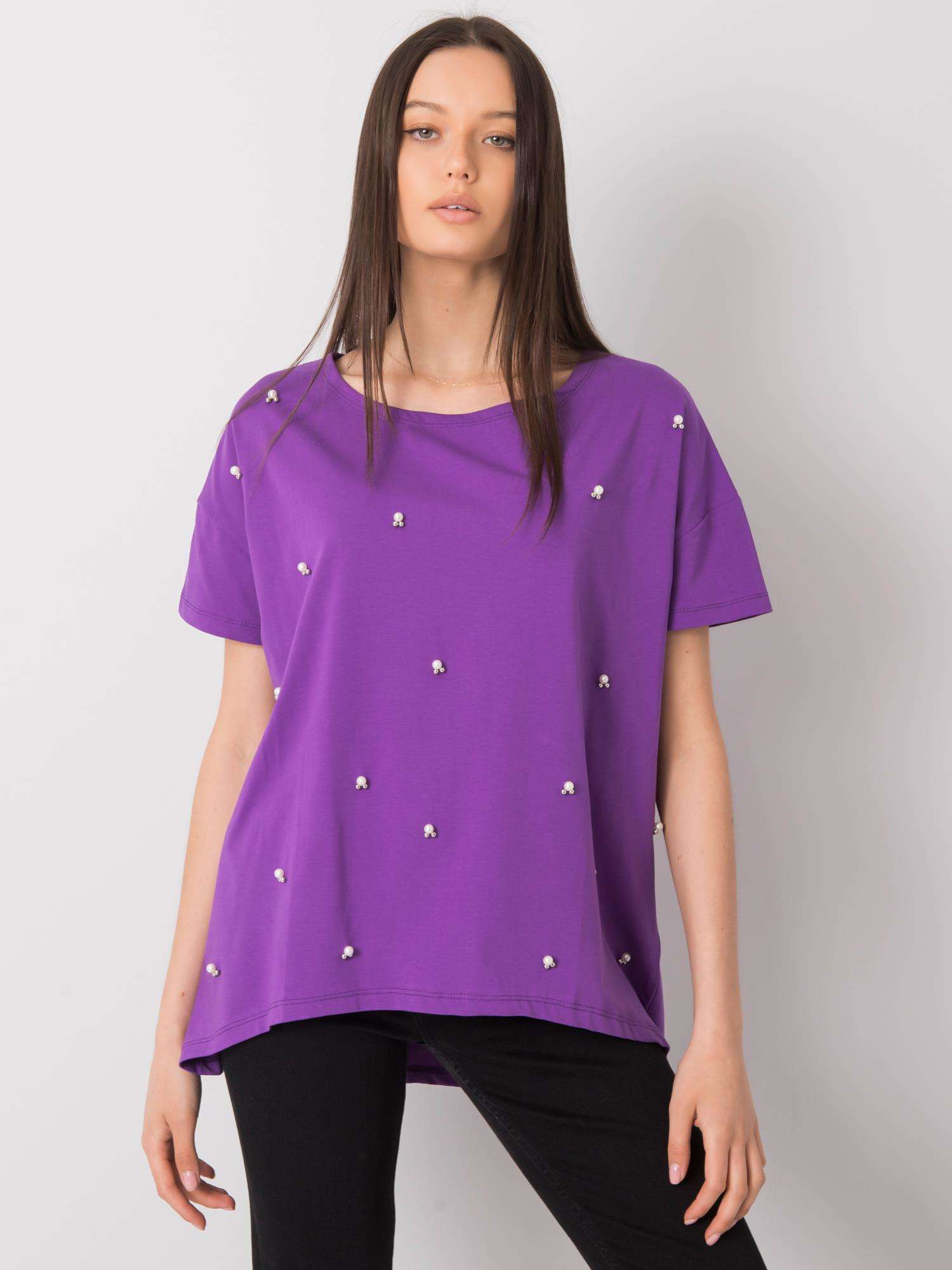 Fialové tričko s perličkami FA-BZ-7059.33P-violet Velikost: ONE SIZE