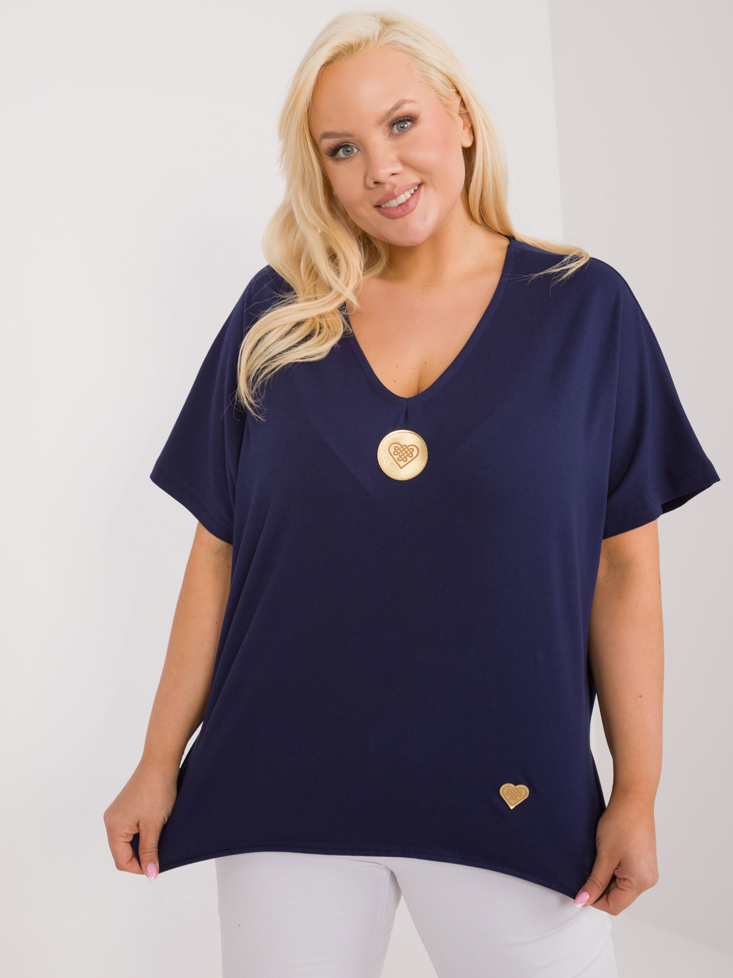 Tmavě modrá asymetrická halenka s výstřihem -FA-BZ-9178.30-dark blue Velikost: ONE SIZE