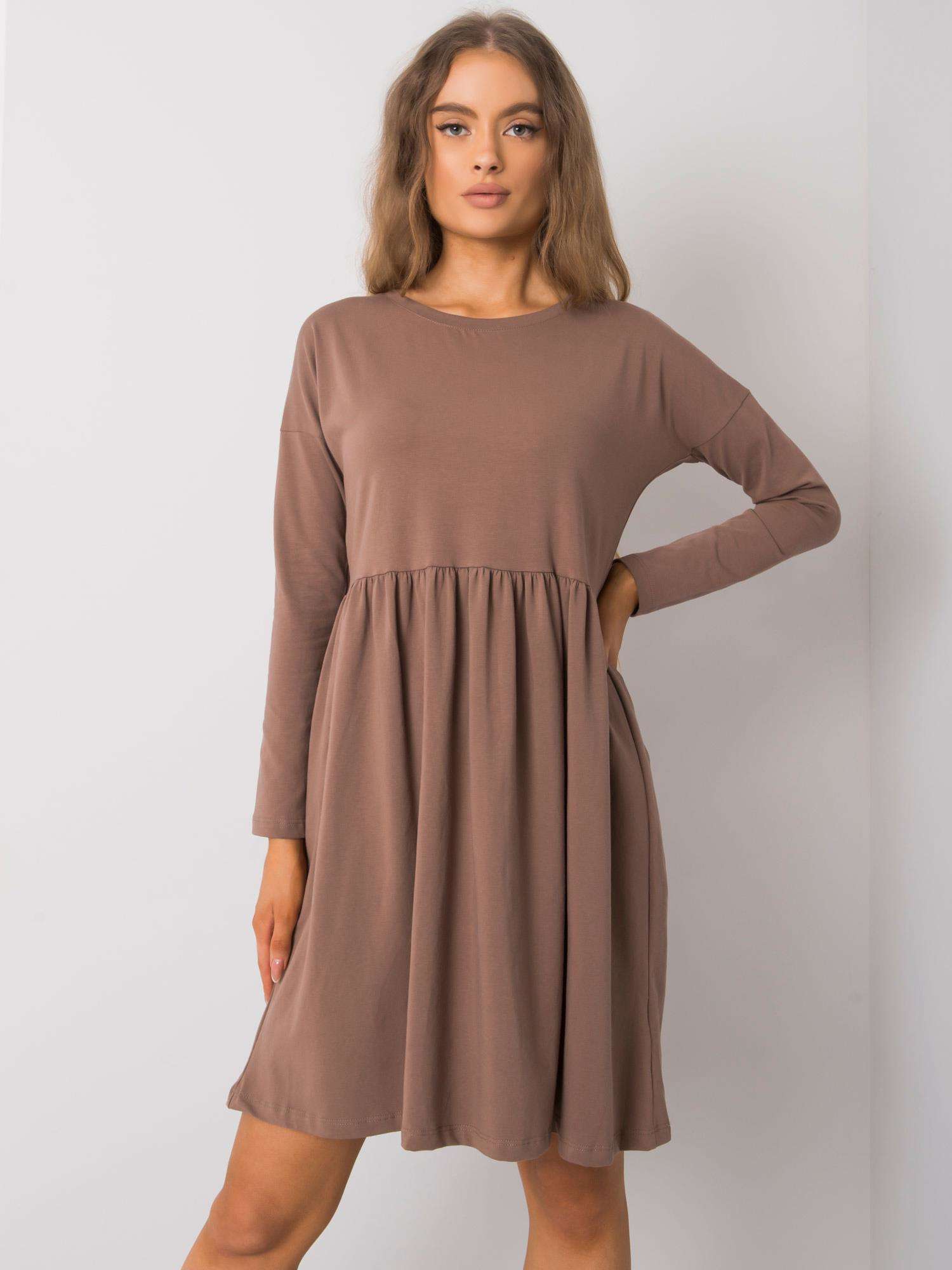 Hnědé dámské šaty s dlouhými rukávy RV-SK-5889.41P-coffe Velikost: M