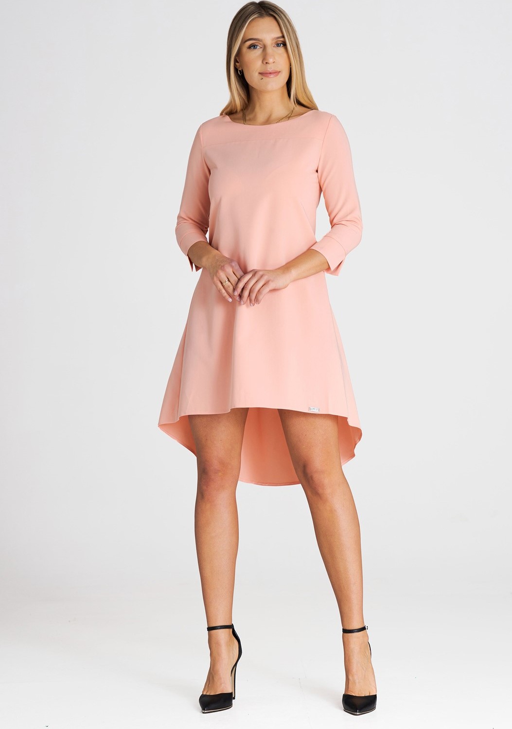 Světle růžové elegantní asymetrické šaty M988 pink Velikost: XL