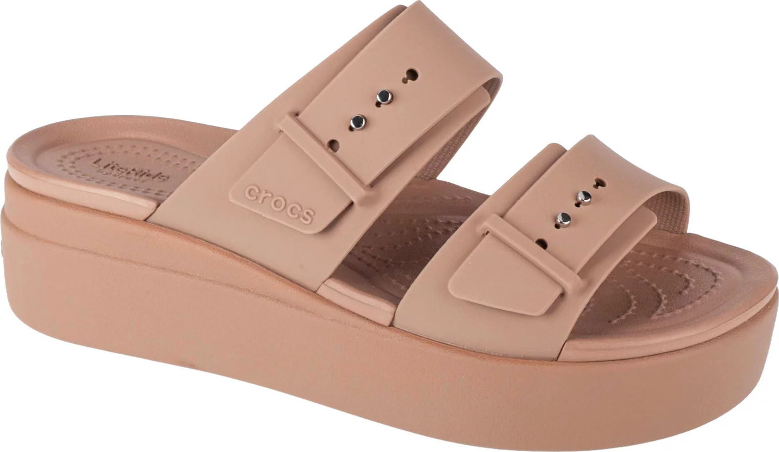 Hnědé nazouváky na platformě Crocs Brooklyn Low Wedge Sandal