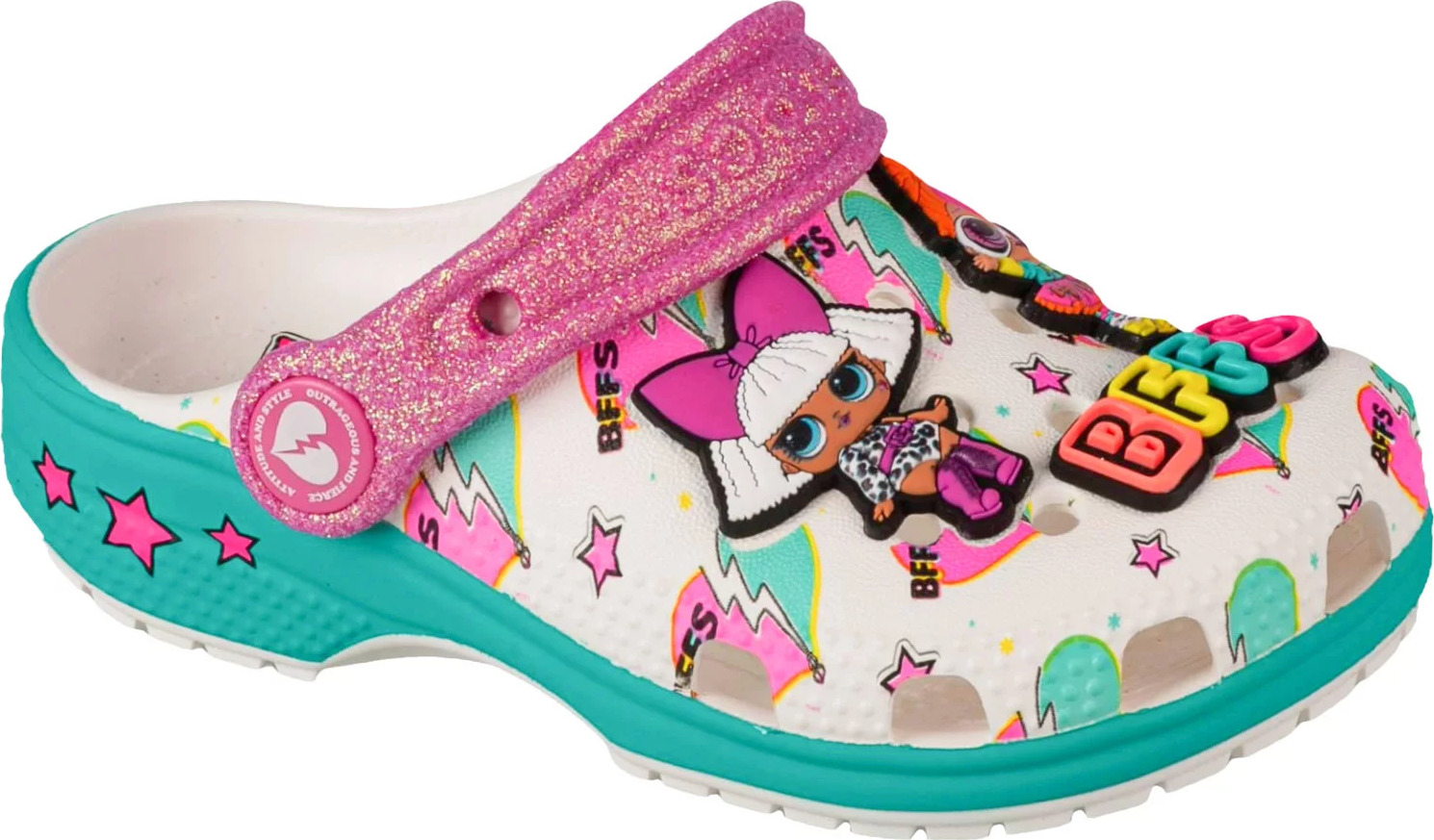 Vícebarevné zdobené dívčí nazouváky Crocs LOL Surprise BFF Kids Classic Clog 209472-100 Velikost: 27/28