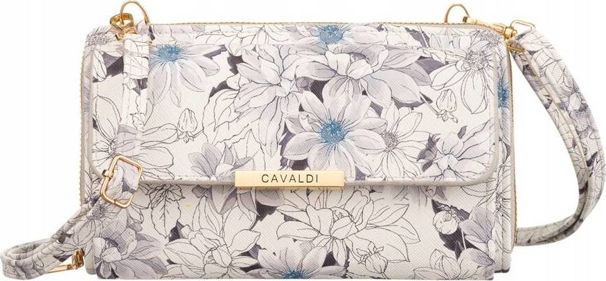 4U Cavaldi Bílo-šedá květovaná prošívaná peněženka s odnímatelným popruhem M689 M-19 Velikost: ONE SIZE