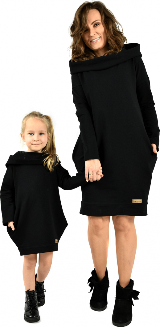 Set mikinových šatů pro maminku a dceru - černá Velikost dítě 1: 116/122, Velikost dospělý: 34/36