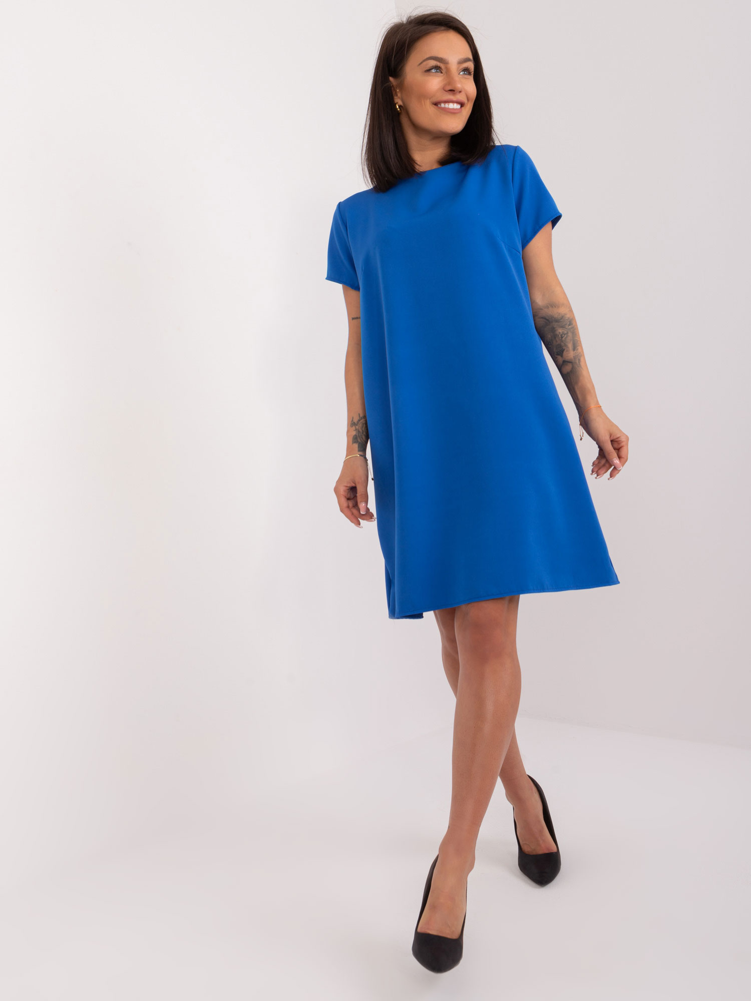 Modré mini šaty s mašlí na zádech -WN-SK-8271.99-ciemny niebieski Velikost: S