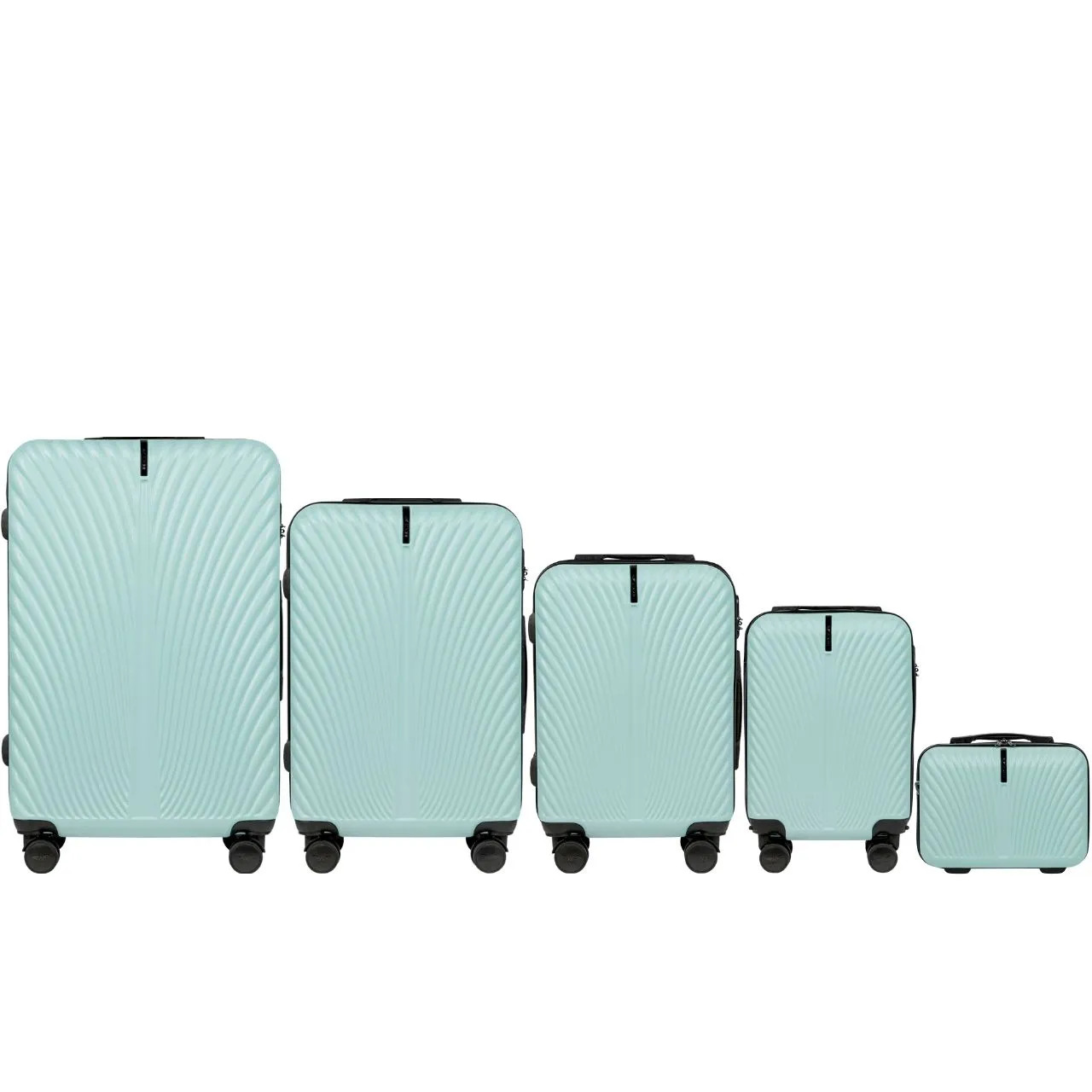 Světle modrá sada cestovních kufrů WINGS SWAN SN120-5, Set of 5 suitcases (L,M,S,XS,BC) Wings ABS+, SILK GREEN Velikost: Set