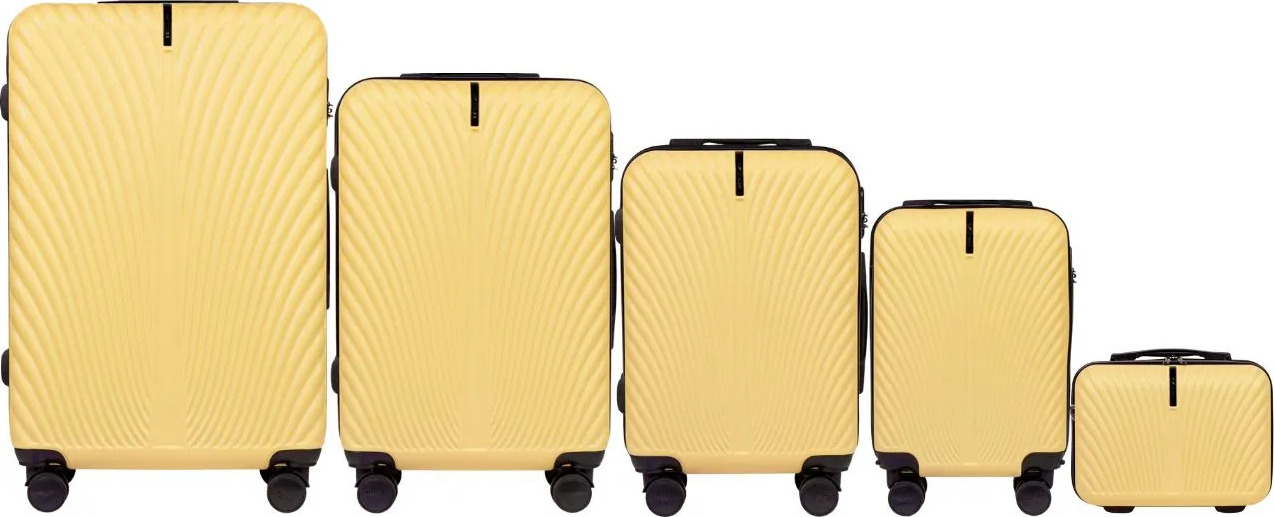 Světle žlutá sada cestovních kufrů WINGS SWAN SN120-5, Set of 5 suitcases (L,M,S,XS,BC) Wings ABS+, ICE CREAM Velikost: Set