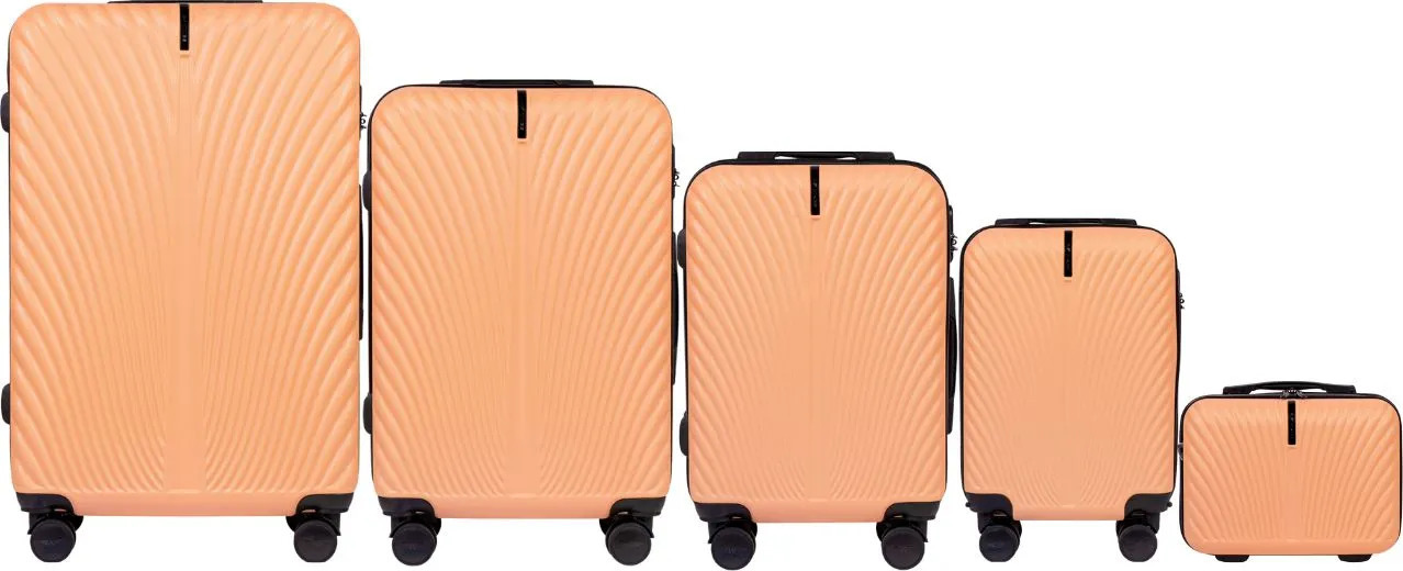Meruňková sada cestovních kufrů WINGS SWAN SN120-5, Set of 5 suitcases (L,M,S,XS,BC) Wings ABS+, CORAL Velikost: Set