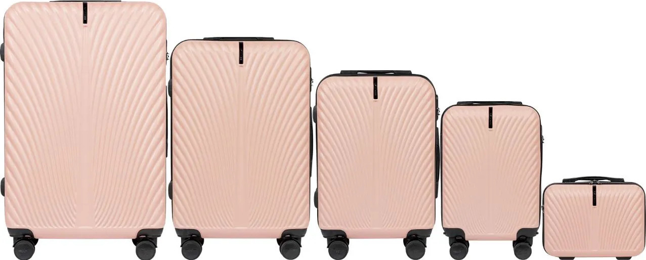 Světle růžová sada cestovních kufrů WINGS SWAN SN120-5, Set of 5 suitcases (L,M,S,XS,BC) Wings ABS+, PINK Velikost: Set