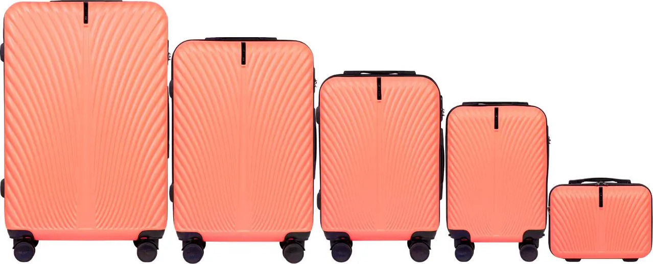 Korálová sada cestovních kufrů WINGS SWAN SN120-5, Set of 5 suitcases (L,M,S,XS,BC) Wings ABS+, CORAL Velikost: Set