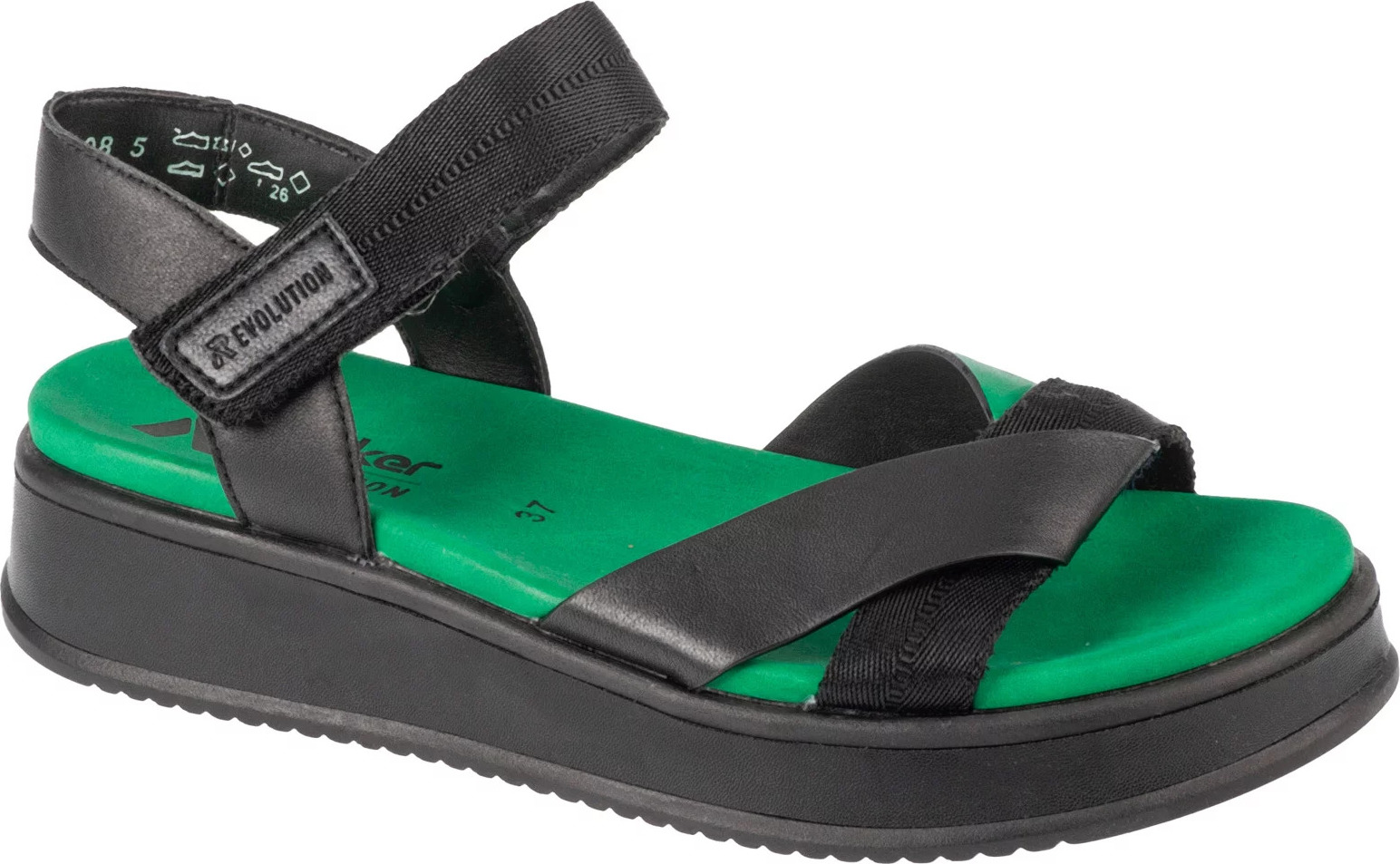 ČERNO-ZELENÉ DÁMSKÉ SANDÁLY RIEKER SANDALS W0851-00 Velikost: 38