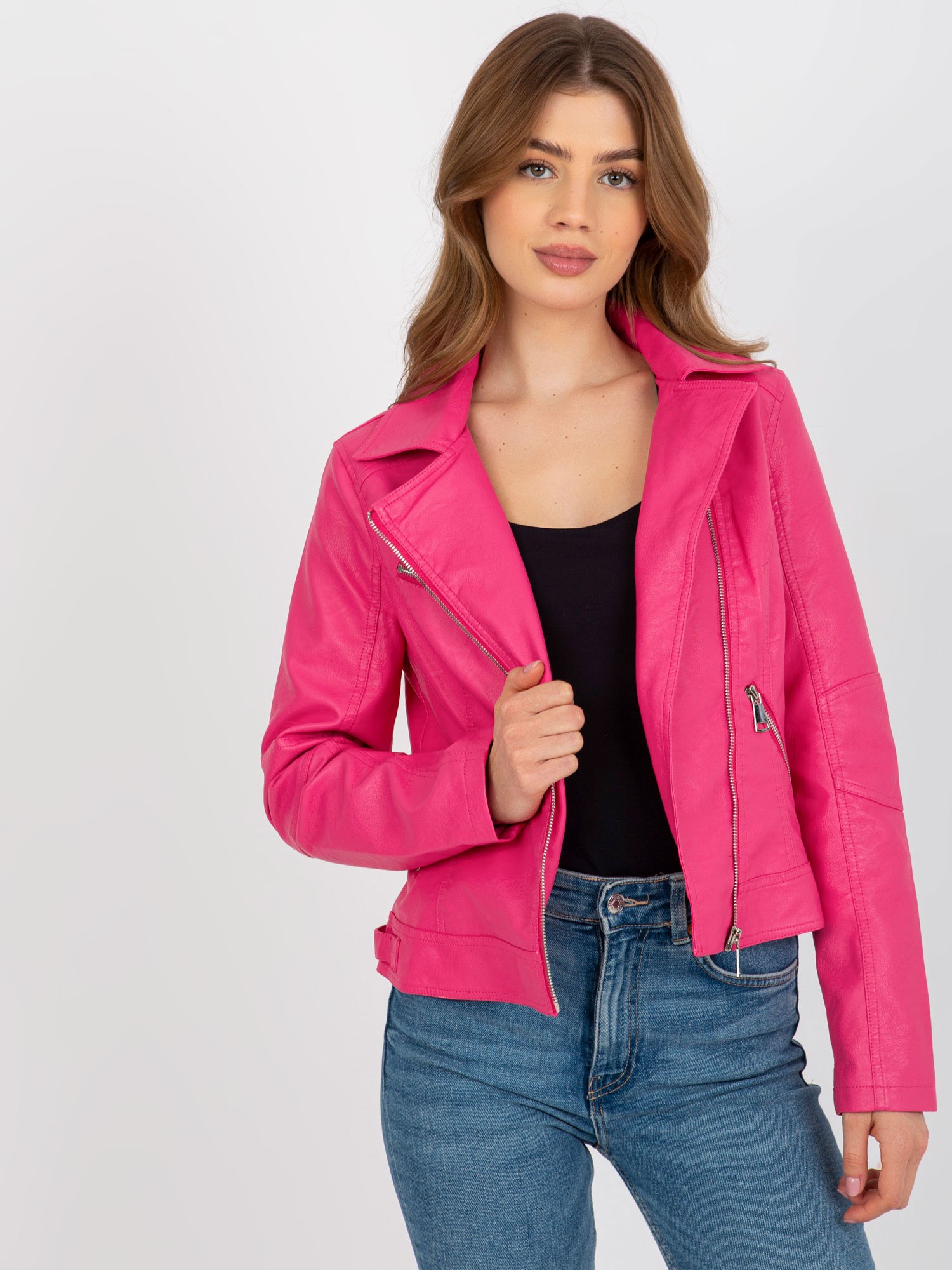 Tmavě růžová dámská koženková bunda NM-DE-KR-G88.15X-dark pink Velikost: S