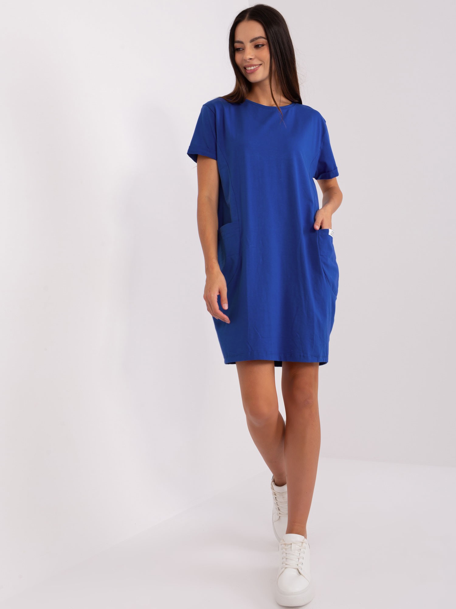 Modré šaty s kapsami RV-SK-8724.12-kobalt Velikost: S/M