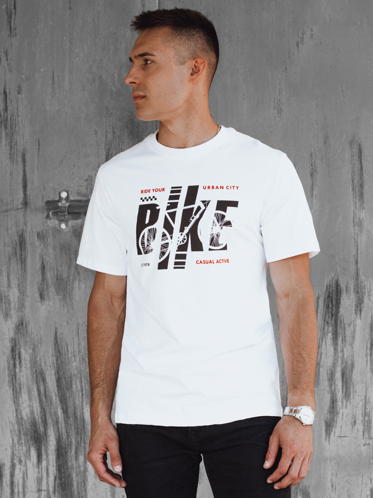Bílé pánské tričko s potiskem BIKE RX5450 Velikost: M