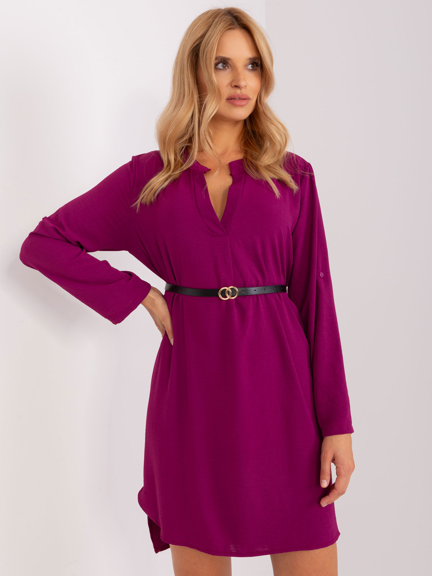 Fuchsiové volné košilové šaty -DHJ-SK-5766.18X-purple Velikost: ONE SIZE