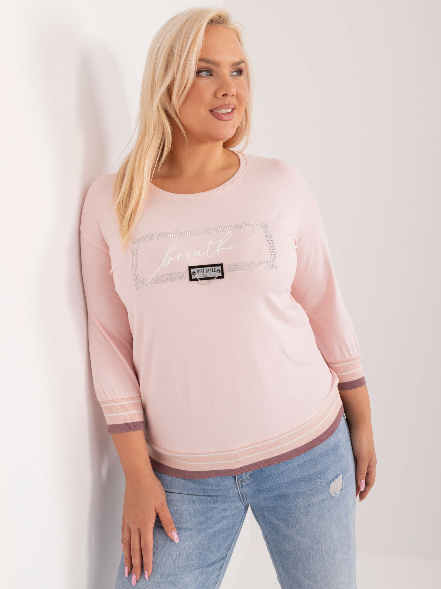 Světle růžové triko s 3/4 rukávem -RV-BZ-9508.28-light pink Velikost: ONE SIZE