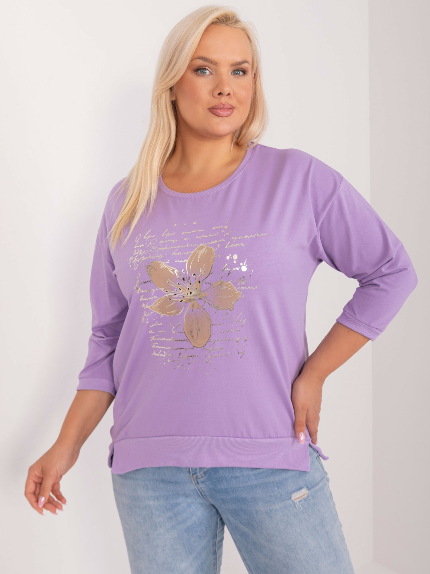 Světle fialové tričko se zlatou květinou RV-BZ-9548.16X-light purple Velikost: ONE SIZE