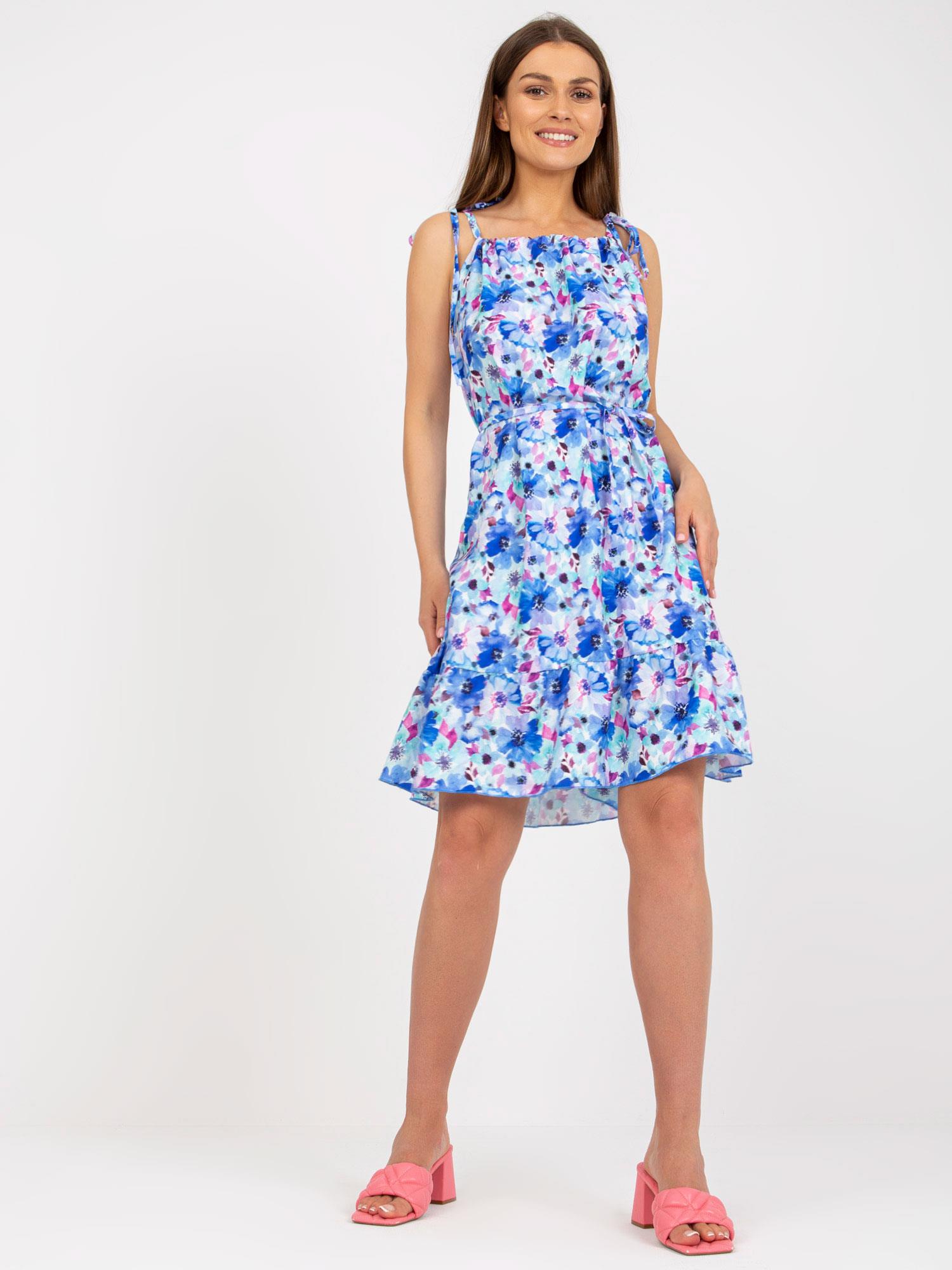 Bílo-modré květované šaty -WN-SK-0806-3.22-whie-blue Velikost: L/XL