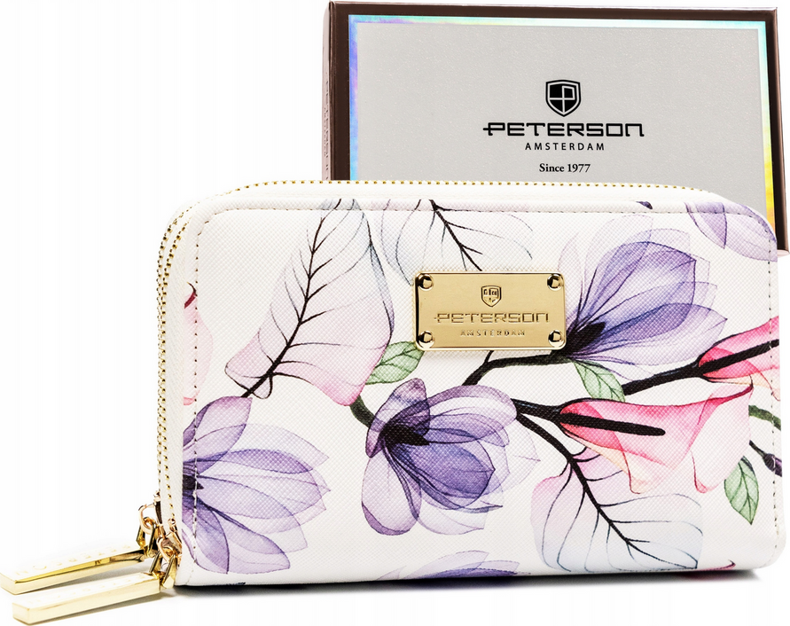Peterson Bílá stylová dámská peněženka se zlatým logem a vzorem květin PTN 007-F8 Velikost: ONE SIZE