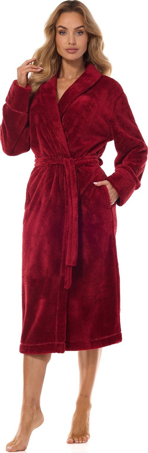 Jemný hřejivý dlouhý župan L&L Camelia (Barva vínová, Velikost 3XL)