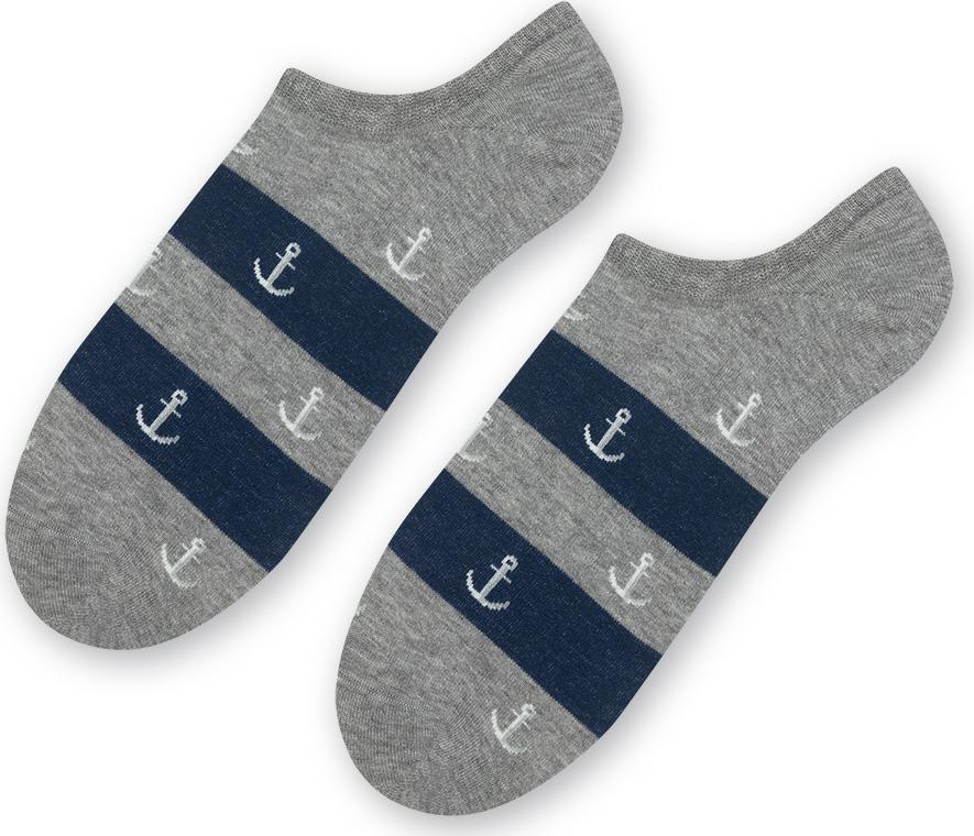 Tmavě šedé unisex kotníkové ponožky s pruhy a kotvičkami Art.117 (Velikost 35/37)