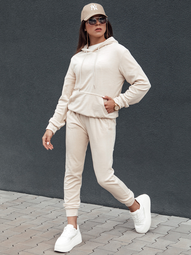 Smetanová velurová tepláková souprava RELAX FIT (Velikost S)