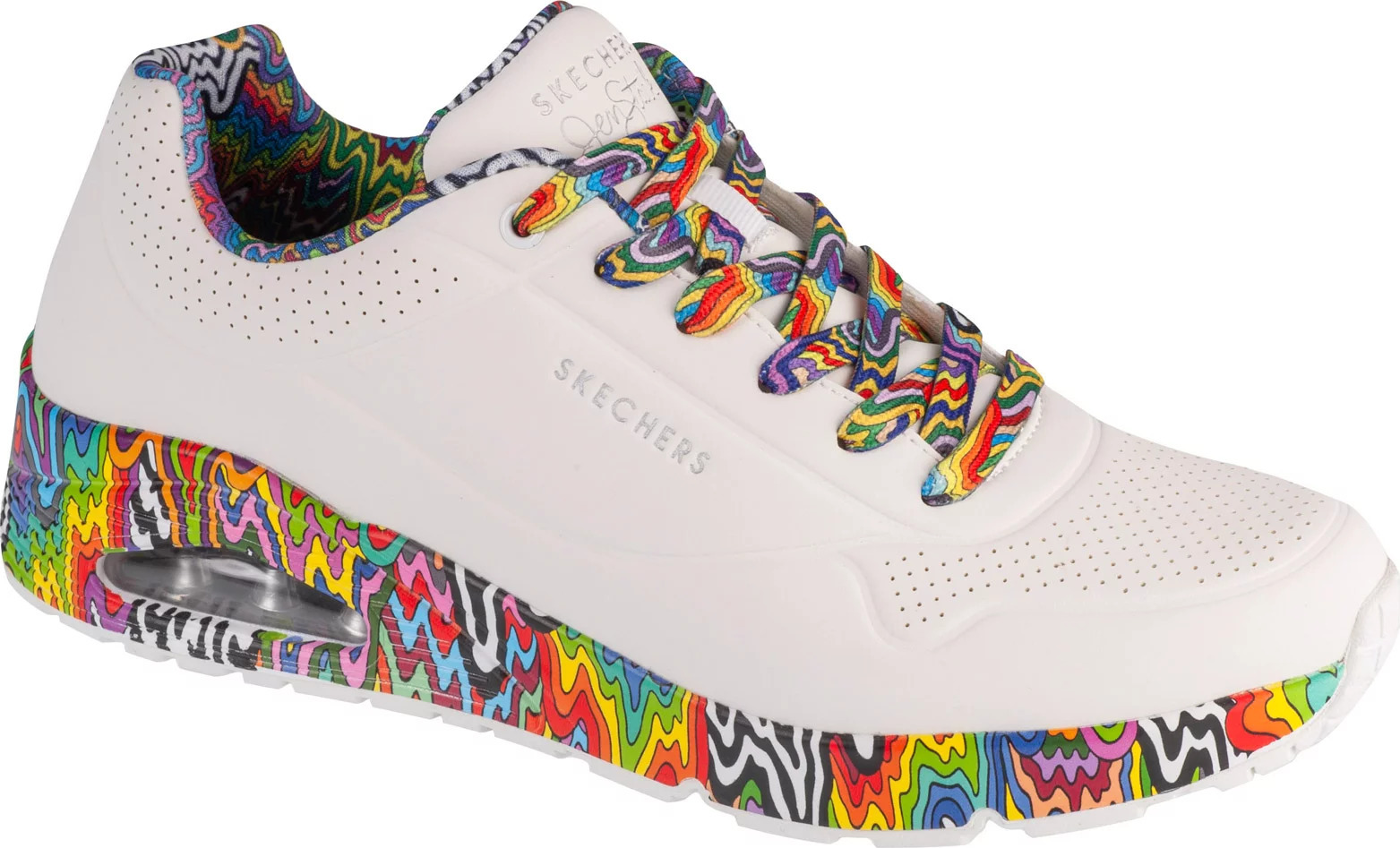 Bílé pánské tenisky s barevnými vzory Skechers Uno - Stark Mini Drip (Velikost 41)