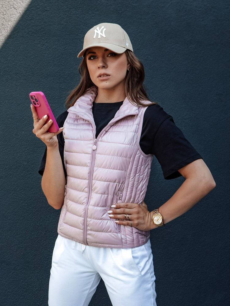 Světle růžová dámská prošívaná vesta se stojáčkem STYLISHZ
