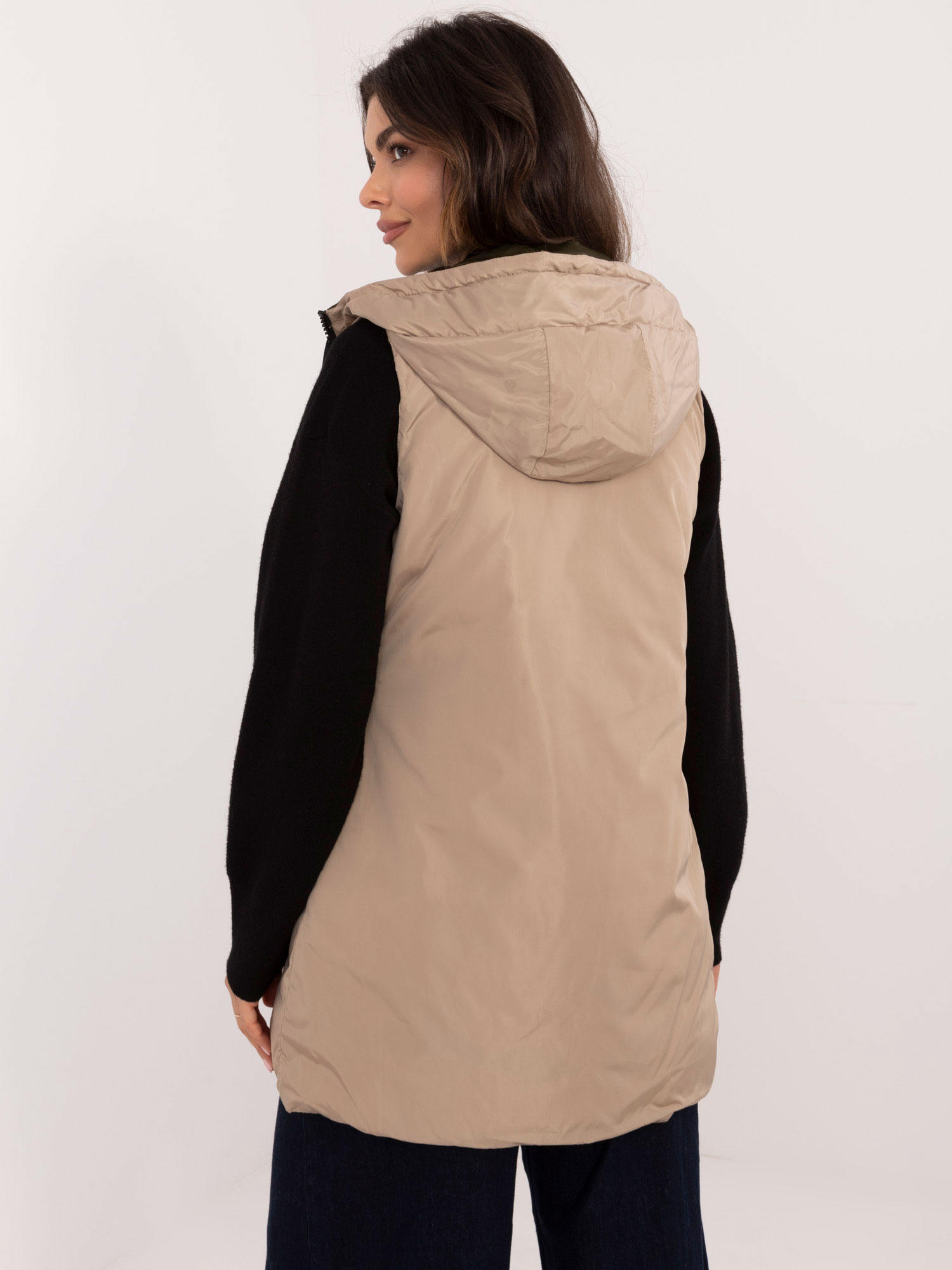 Khaki-béžová dámská oboustranná vesta s kapsami SK-KZ-HH-275.67-khaki Velikost: XL