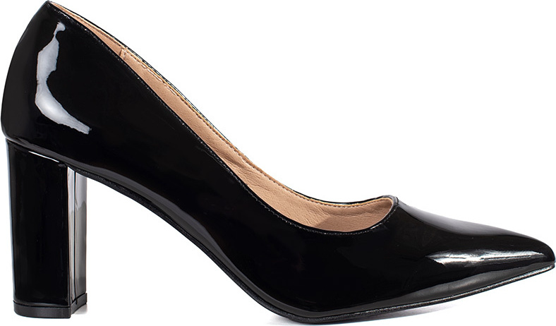 Elegantní lakované černé lodičky na sloupkovém podpatku, podpatek 8 cm (Velikost 36)