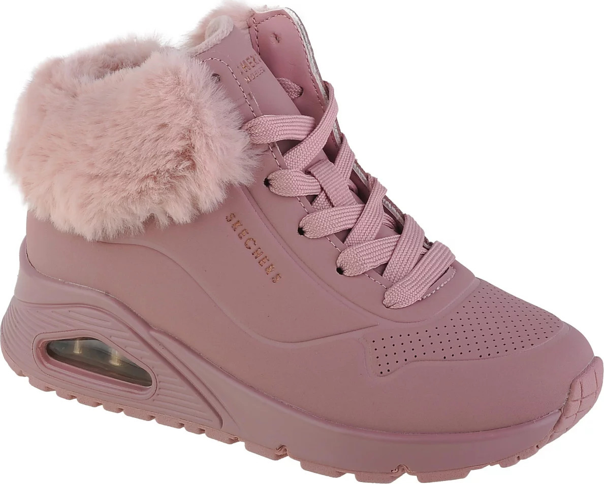 Růžové dívčí kotníkové tenisky s kožíškem Skechers Uno - Fall Air (Velikost 31)