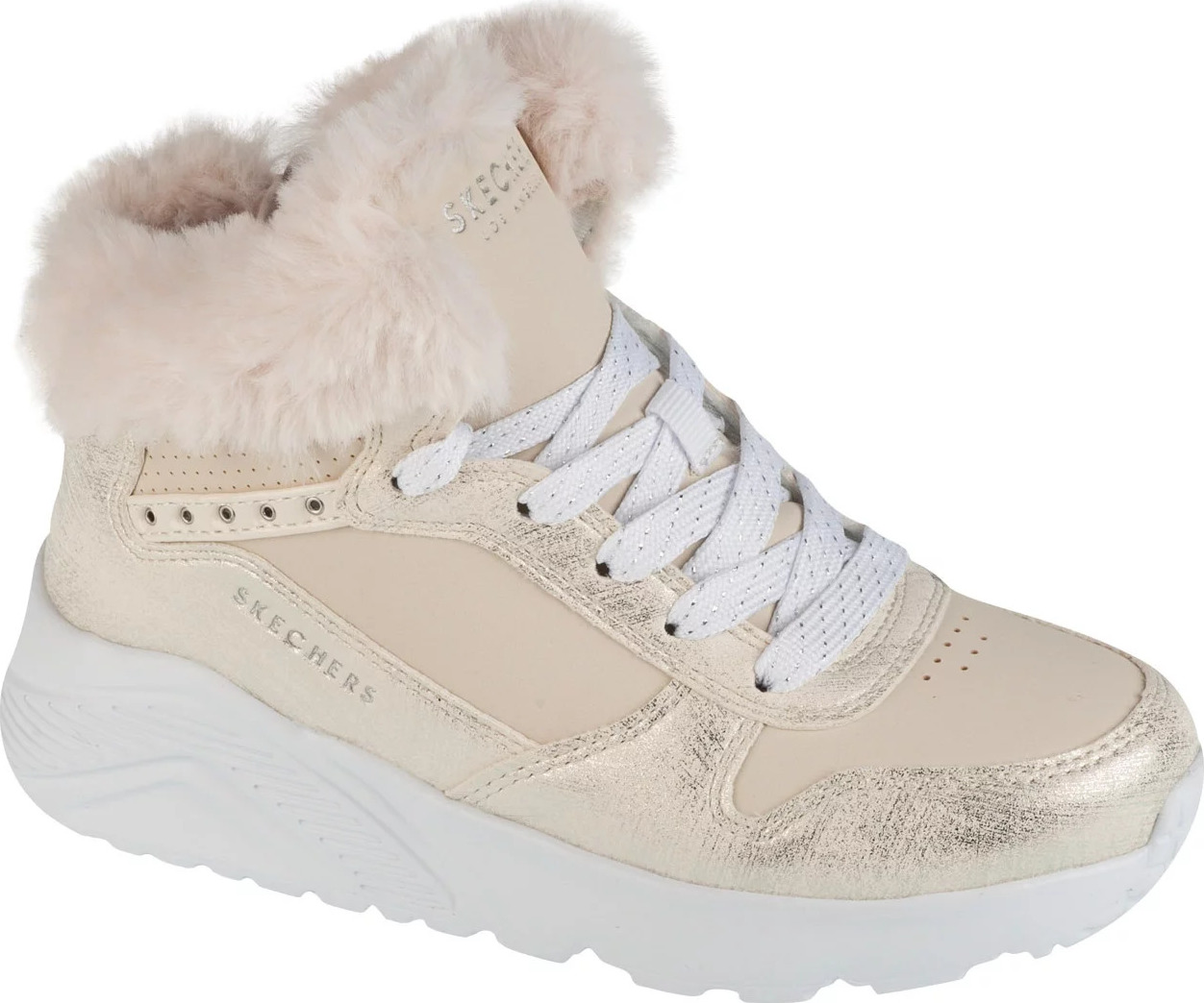 Béžové zimní kotníkové boty Skechers Uno Lite - Comfurt Collar (Velikost 30)