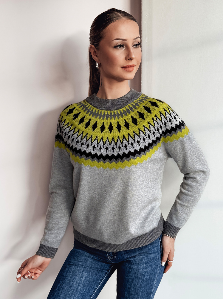 Světle šedý svetr se vzorem RUBY GLOW (Velikost M/L)
