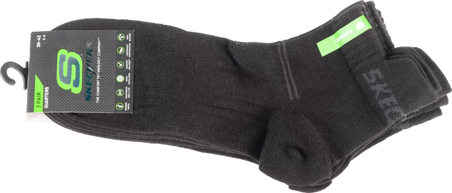 Černé ponožky Skechers 3PPK Bamboo Mesh Quarter Socks