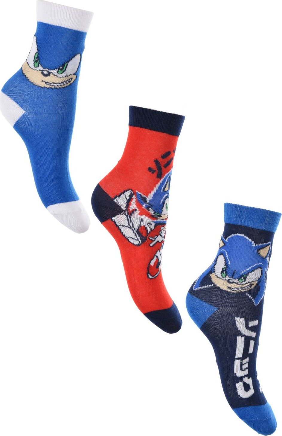 Set chlapeckých ponožek Sonic - modrá/červená/tmavě modrá (Velikost 23/26)