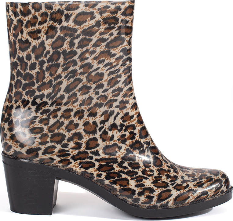 Dámské holínky na podpatku s leopardím vzorem, podpatek 6 cm (Velikost 36)