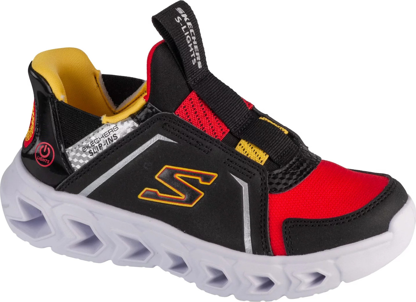 Černo-červené chlapecké svítící tenisky Skechers Slip-Ins: Hypno-Flash 2.0 - Vexlux