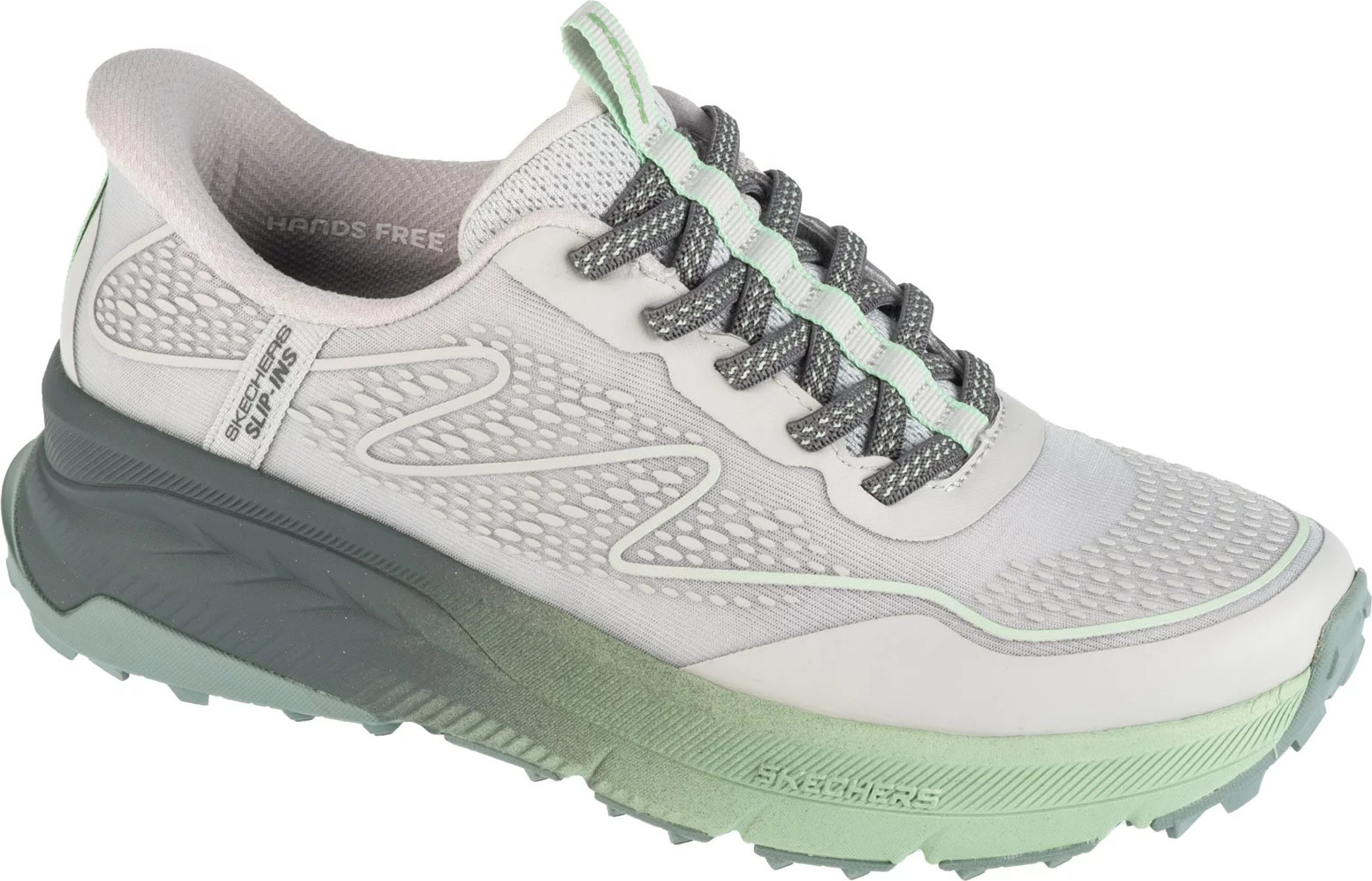 Šedo-zelené dámské trailové tenisky Skechers Slip-Ins: Switch Back - Mist (Velikost 36)
