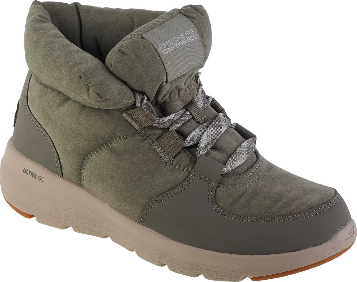 Khaki dámské zimní kotníkové boty Skechers Glacial Ultra - Trend Up (Velikost 36)