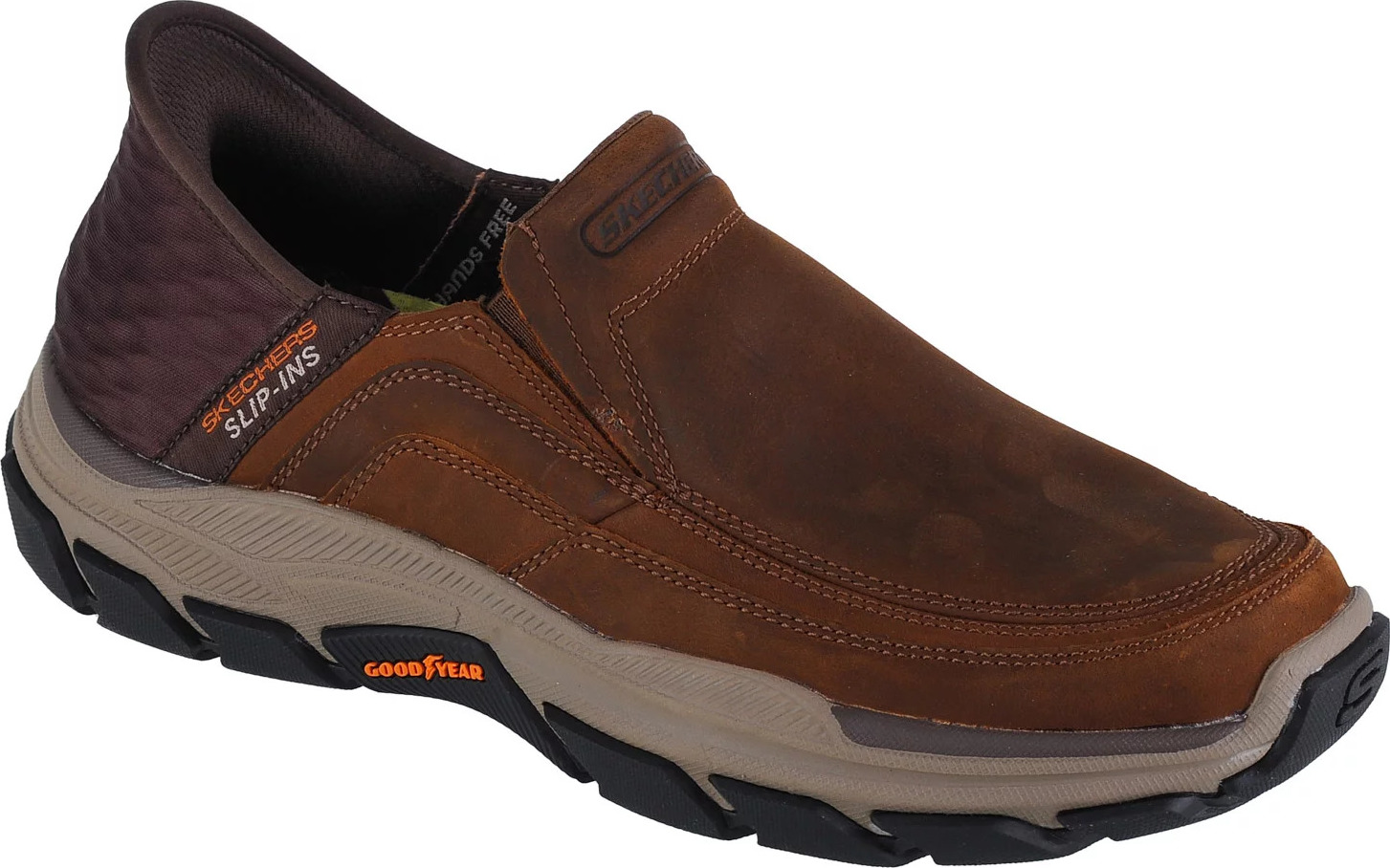 Tmavě hnědé pánské kožené tenisky Skechers Slip-Ins Respected - Elgin