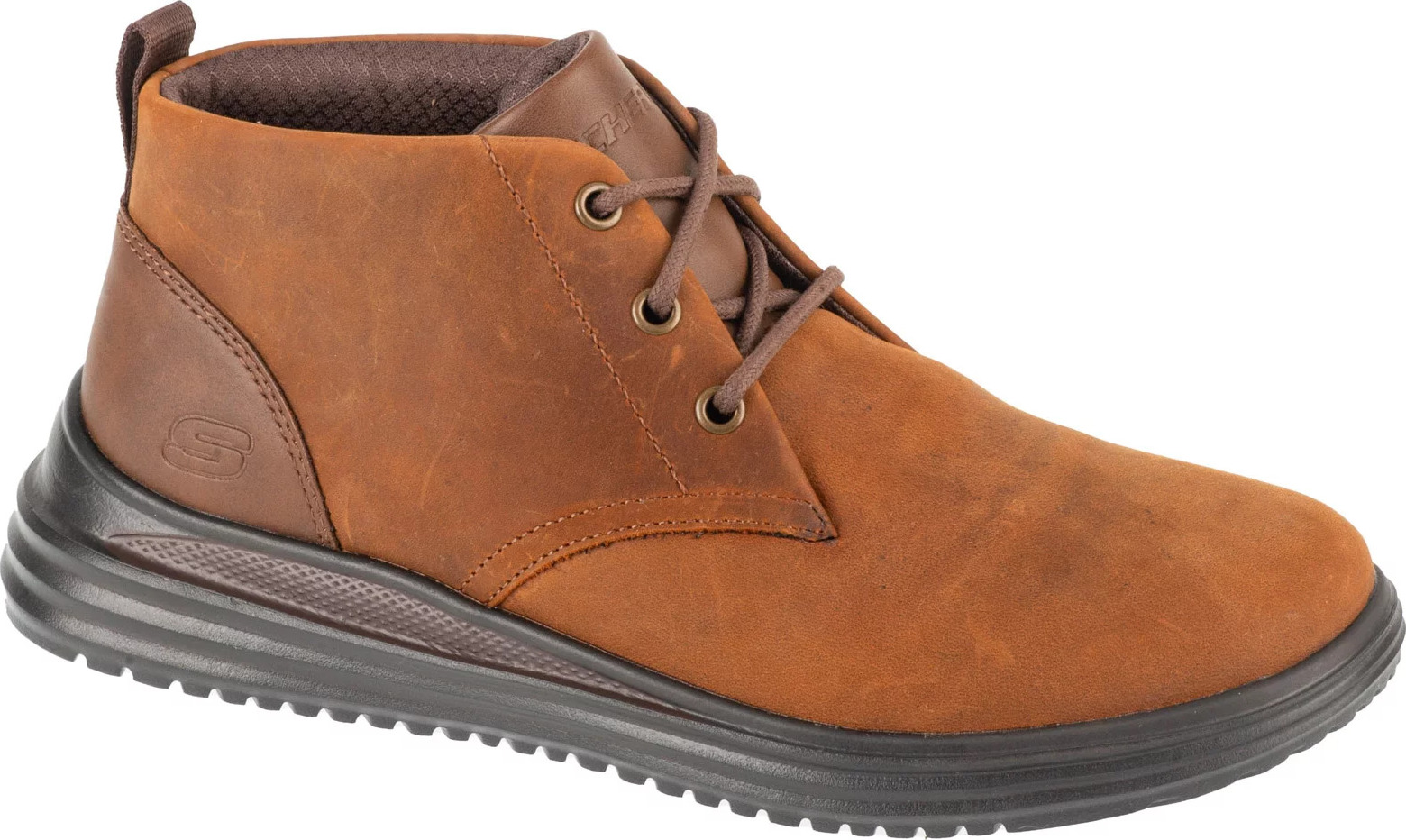 Hnědé pánské kožené kotníkové boty Skechers Proven - Yermo
