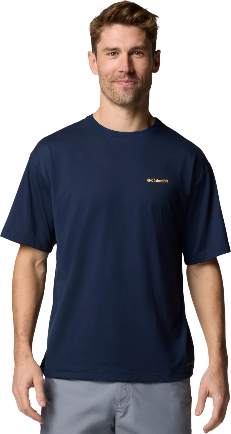 Tmavě modré pánské tričko s potiskem Columbia Cedar Trail Back Graphic Tee (Velikost L)